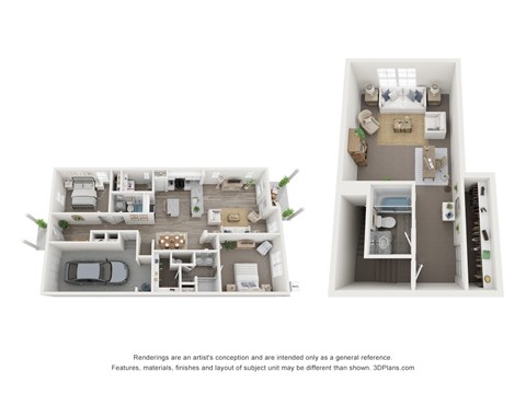 A floor plan of a two-bedroom apartment with a living room, kitchen, and bathroom.